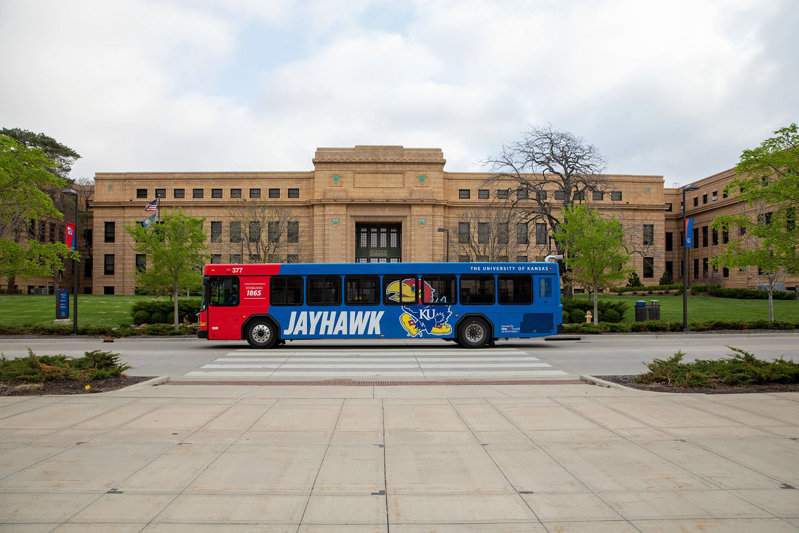 Jayhawk Bus in front of Strong Hall