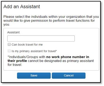 Screenshot of Step Three: Adding an Assistant pop up box