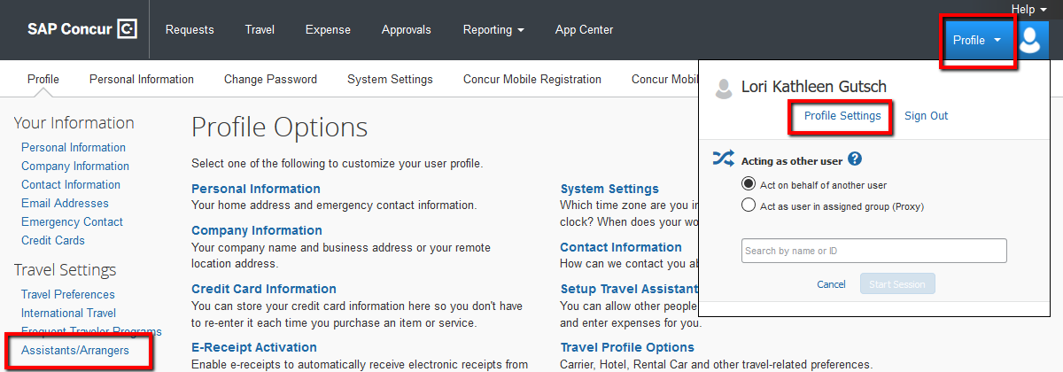 Screenshot of Step One: Locate Assistants/Arrangers link