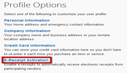 Screenshot of Step One: Locate E-Receipt Activation link