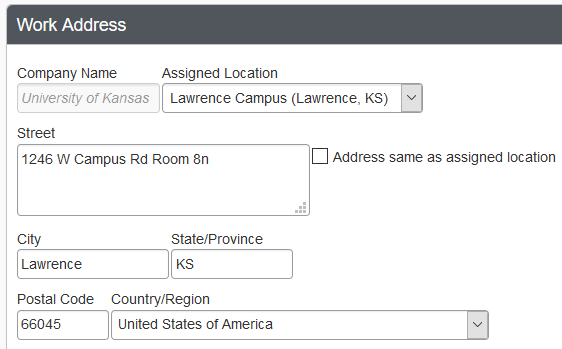 Screenshot of Step Four: Work Address section