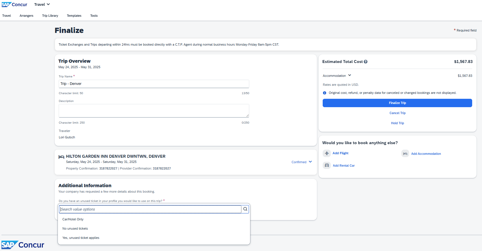 Image of Accommodation Finalize page