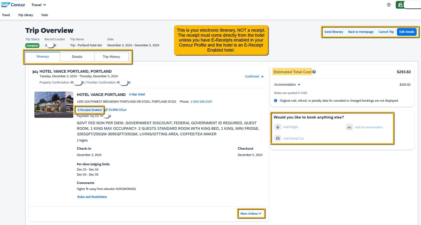 Image of Concur Trip Overview Itinerary