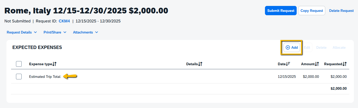 Add Estimated Trip Total Amount