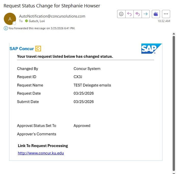 Concur Request Approval Email
