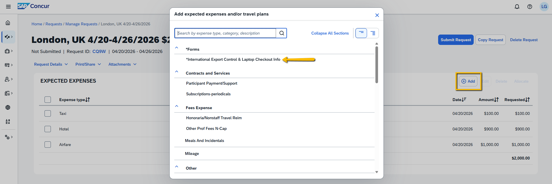 Add International Export Control & Laptop Checkout Info Form