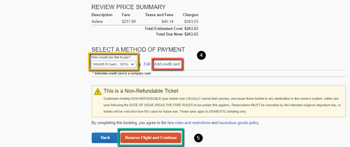 Screenshot of Step Four: Review and Reserve Flight page