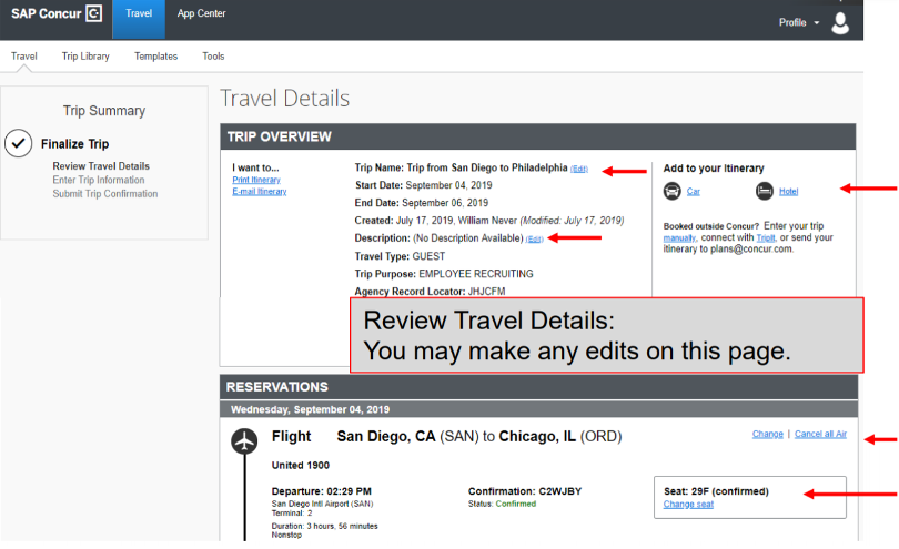 Screenshot of Step Three: Travel Details