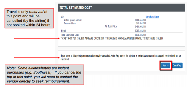 Screenshot of Step Three: Total Estimated Cost