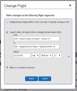 Screenshot of Step Three: Picking flight segment to change