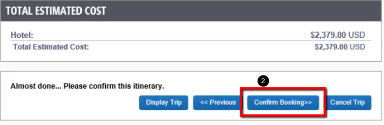 Screenshot of Step Seven: Trip Confirmation page