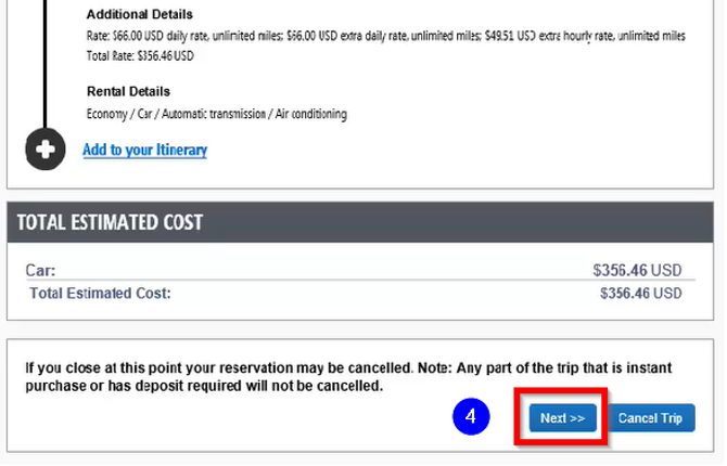 Screenshot of Step Four: Total Estimated Cost